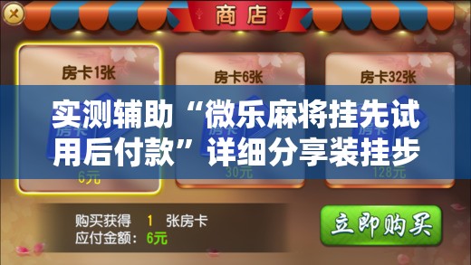 实测辅助“微乐麻将挂先试用后付款”详细分享装挂步骤