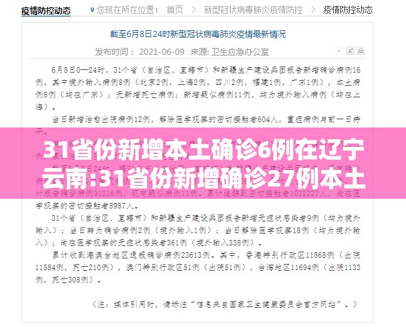 31省份新增本土确诊6例在辽宁云南:31省份新增确诊27例本土病例在云南