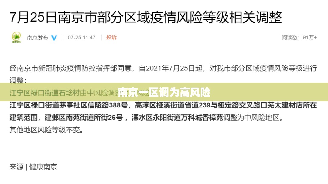 【南京一区调为高风险,南京一地高风险多地中风险】 【南京一区调为高风险,南京一地高风险多地中风险】