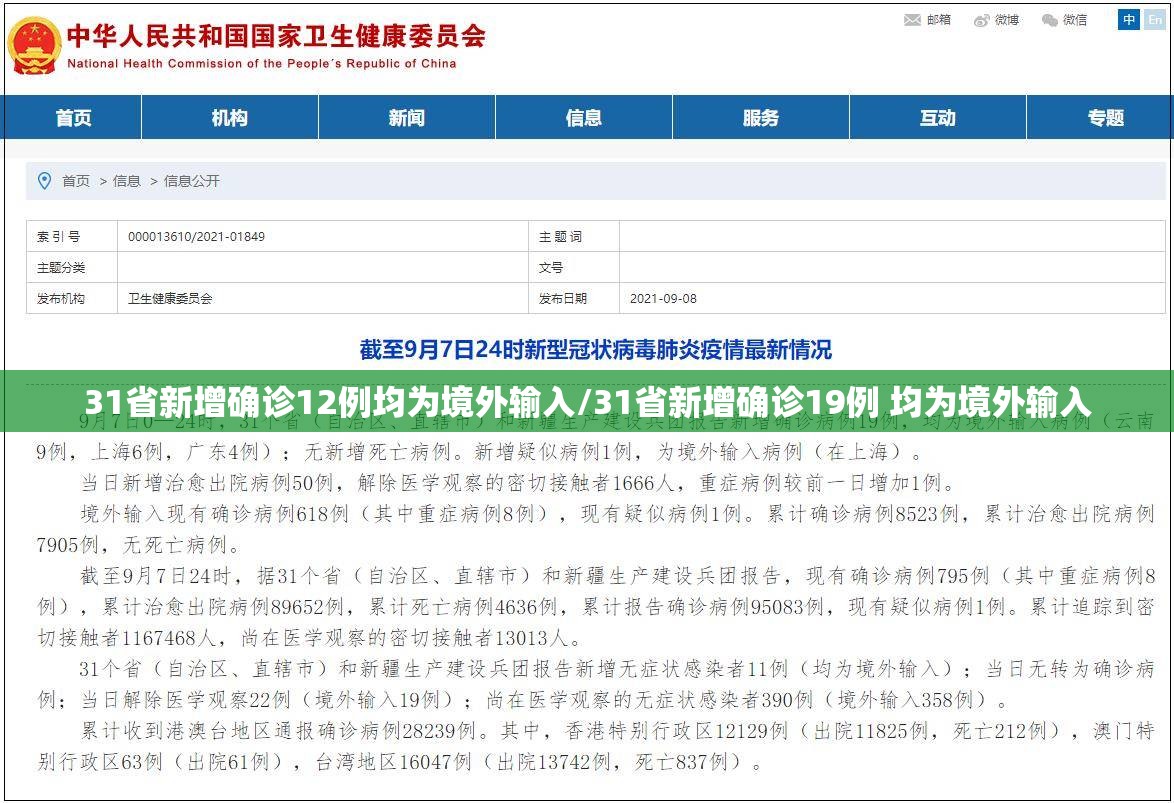31省新增确诊12例均为境外输入/31省新增确诊19例 均为境外输入