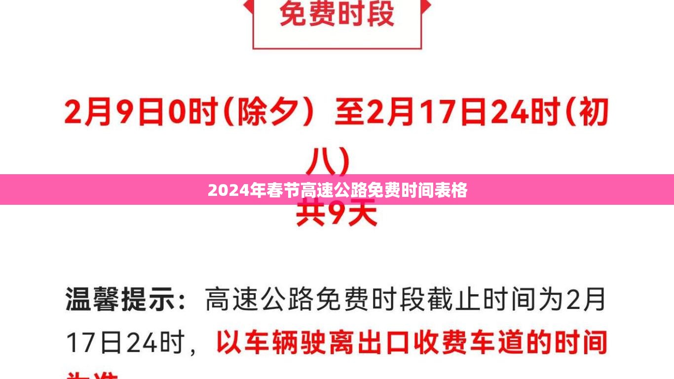 2024年春节高速公路免费时间表格（二零二一年春节高速免费政策）