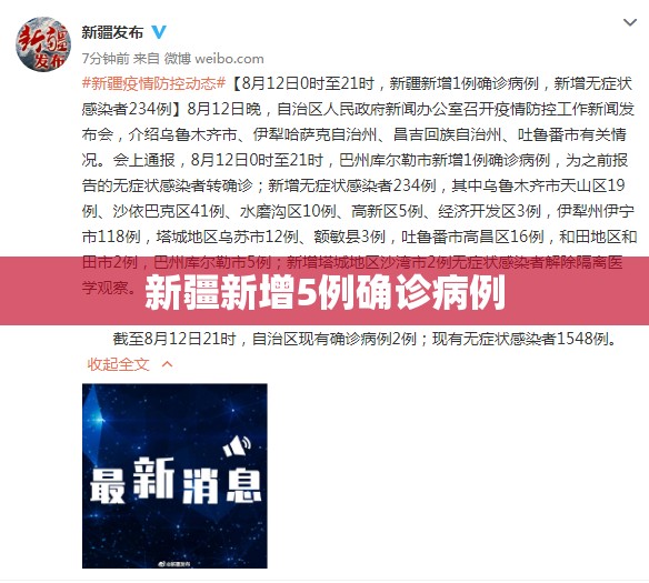 新疆新增5例确诊病例:新疆新增确 诊病例2例