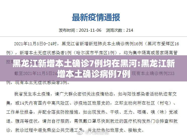 黑龙江新增本土确诊7例均在黑河:黑龙江新增本土确诊病例7例 黑龙江新增本土确诊7例均在黑河:黑龙江新增本土确诊病例7例