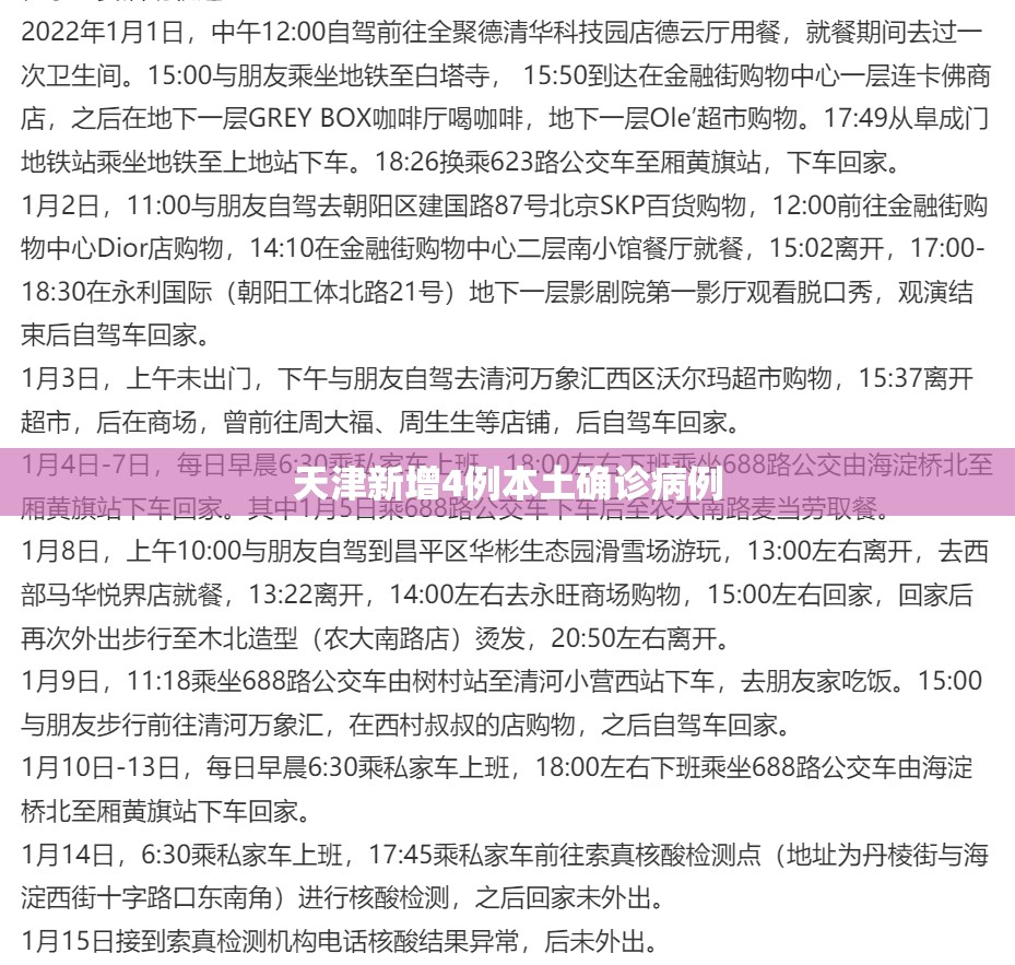 天津新增4例本土确诊病例/天津新增4例本土确诊病例 行动轨迹公布 天津新增4例本土确诊病例/天津新增4例本土确诊病例 行动轨迹公布