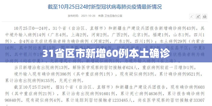 31省区市新增60例本土确诊/31省区市新增36例本土确诊病例