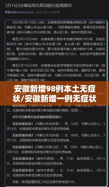 安徽新增98例本土无症状/安徽新增一例无症状感染者是哪个市的