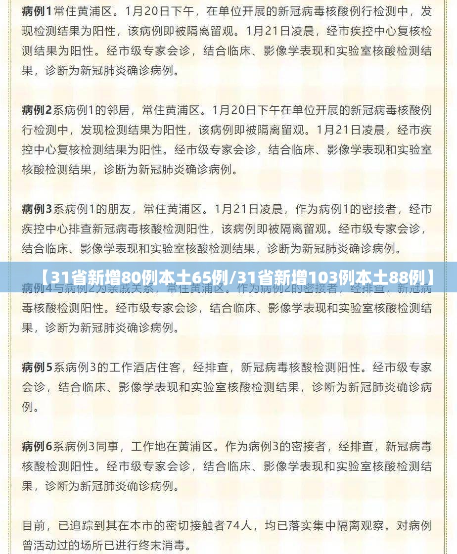 【31省新增80例本土65例/31省新增103例本土88例】