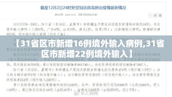 【31省区市新增16例境外输入病例,31省区市新增22例境外输入】 【31省区市新增16例境外输入病例,31省区市新增22例境外输入】