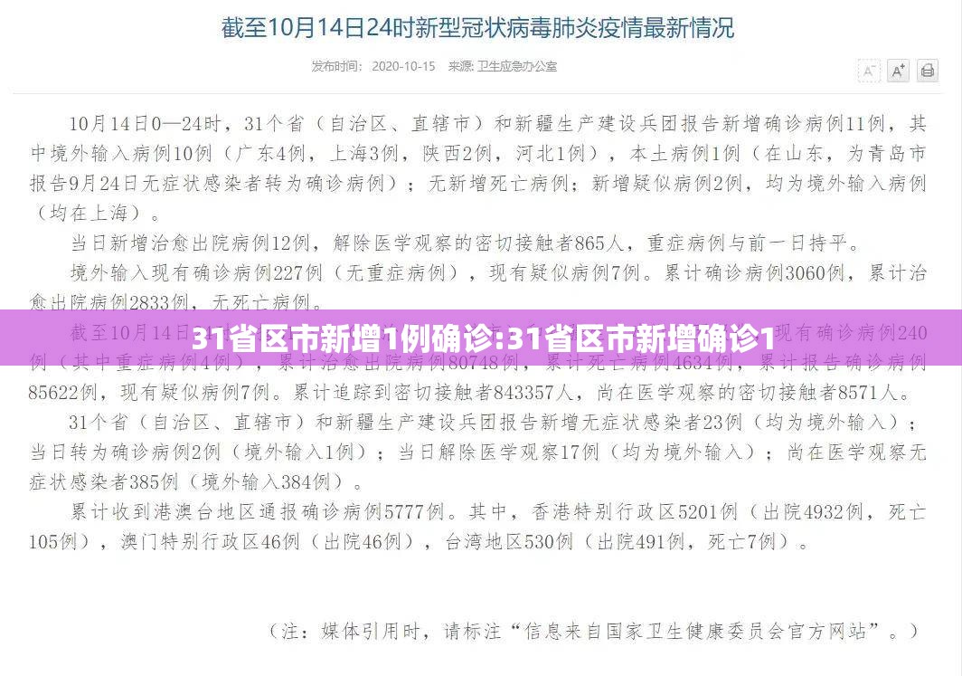 31省区市新增1例确诊:31省区市新增确诊1