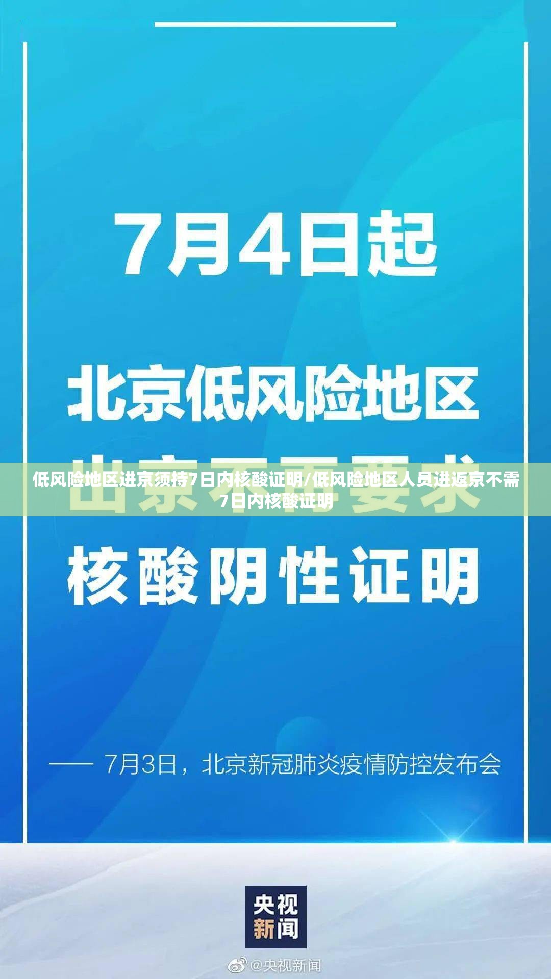 低风险地区进京须持7日内核酸证明/低风险地区人员进返京不需7日内核酸证明