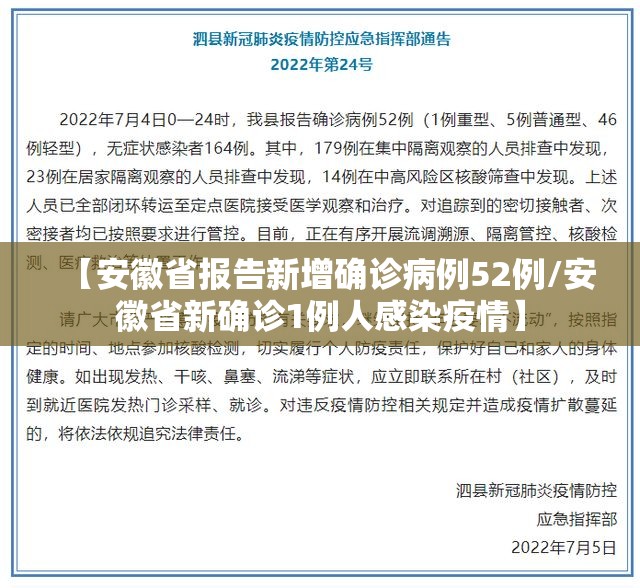 【安徽省报告新增确诊病例52例/安徽省新确诊1例人感染疫情】 【安徽省报告新增确诊病例52例/安徽省新确诊1例人感染疫情】