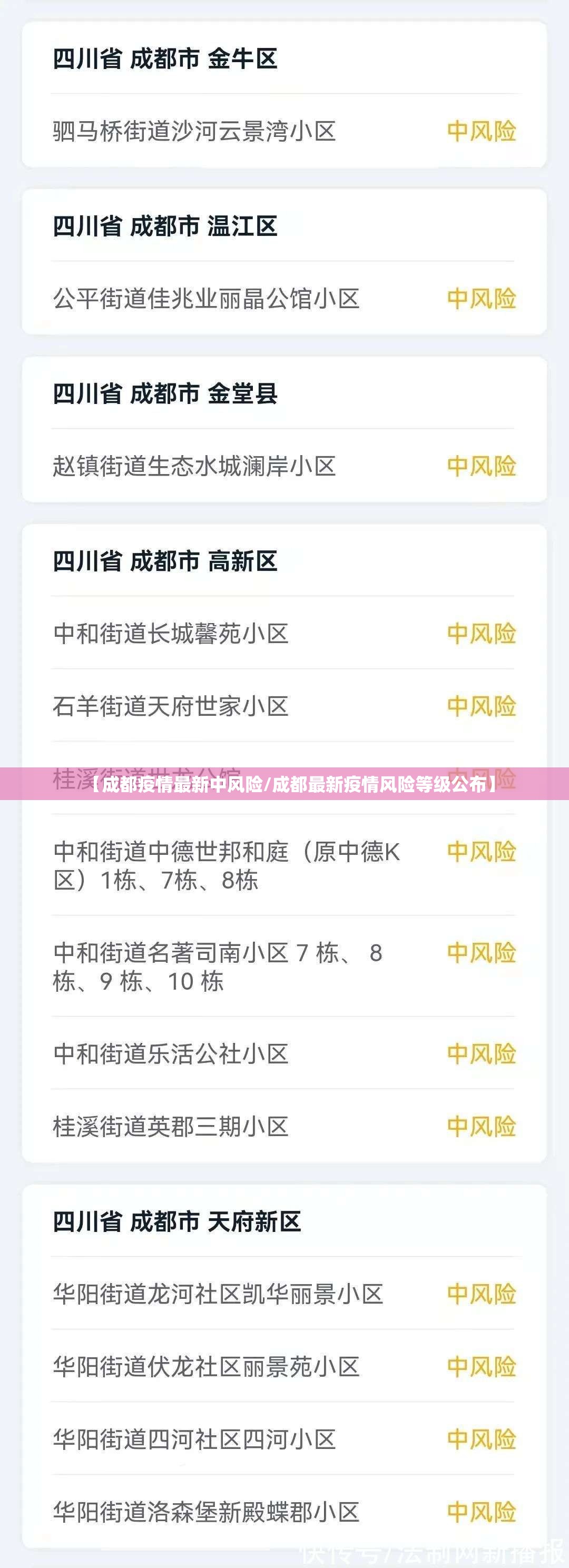 【成都疫情最新中风险/成都最新疫情风险等级公布】