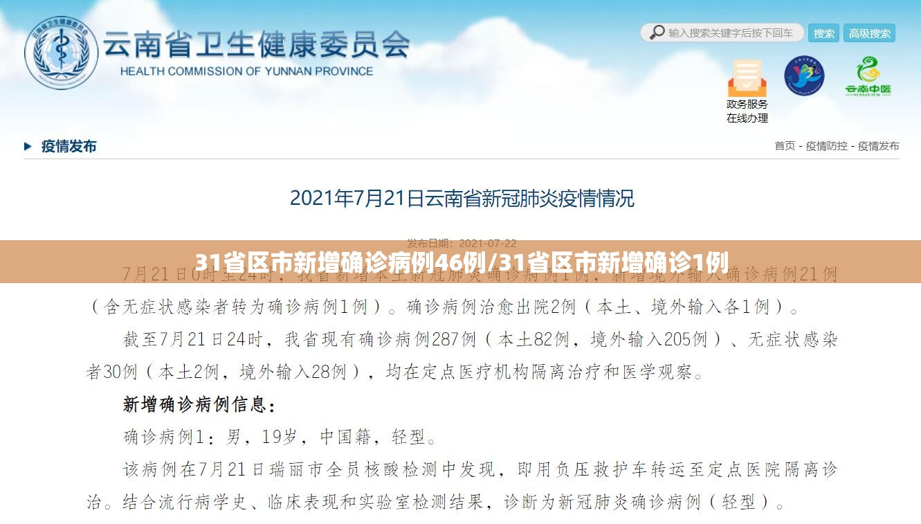 31省区市新增确诊病例46例/31省区市新增确诊1例