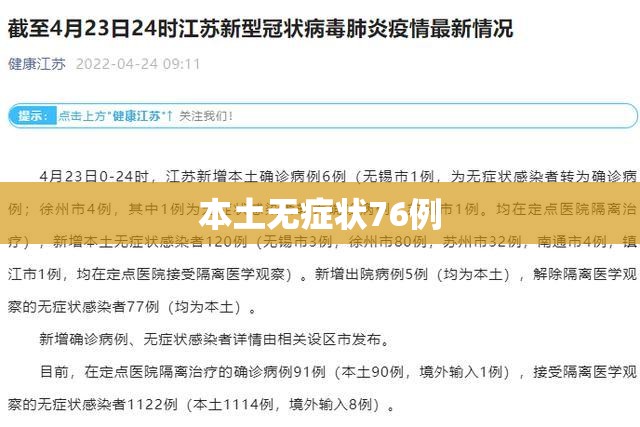 【江苏新增本土确诊8例、本土无症状76例/江苏新增本土确诊8例,本土无症状76例】