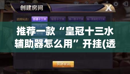 推荐一款“皇冠十三水辅助器怎么用”开挂(透视)辅助教程