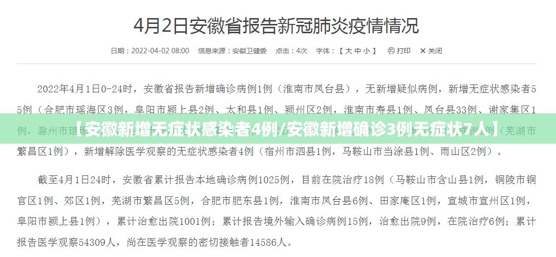 【安徽新增无症状感染者4例/安徽新增确诊3例无症状7人】