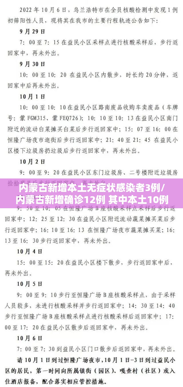 内蒙古新增本土无症状感染者3例/内蒙古新增确诊12例 其中本土10例