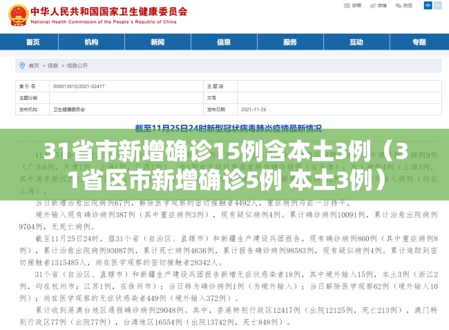 31省市新增确诊15例含本土3例（31省区市新增确诊5例 本土3例）
