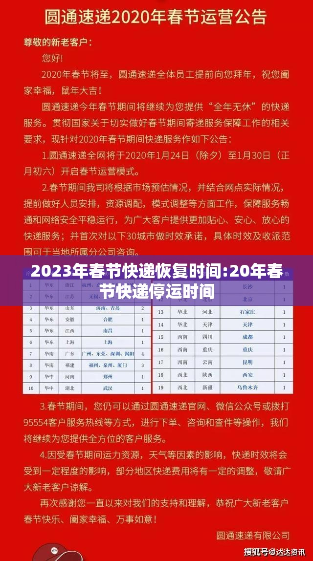 2023年春节快递恢复时间:20年春节快递停运时间