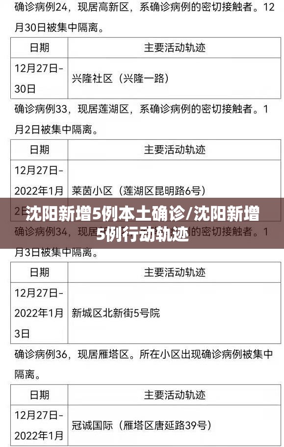 沈阳新增5例本土确诊/沈阳新增5例行动轨迹