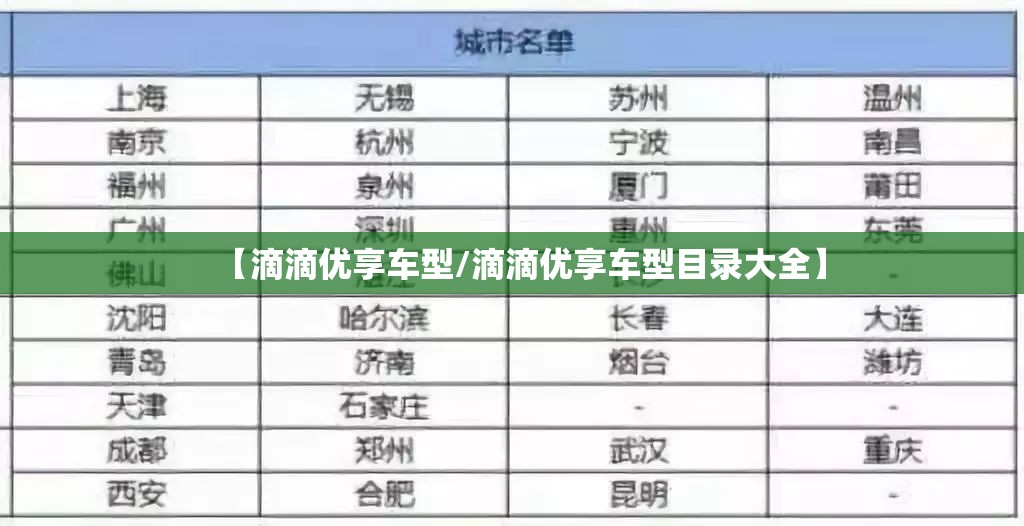 【滴滴优享车型/滴滴优享车型目录大全】