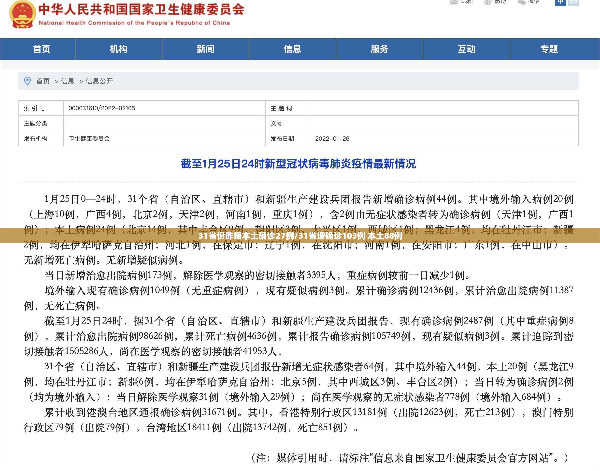 31省份昨增本土确诊27例/31省增确诊103例 本土88例