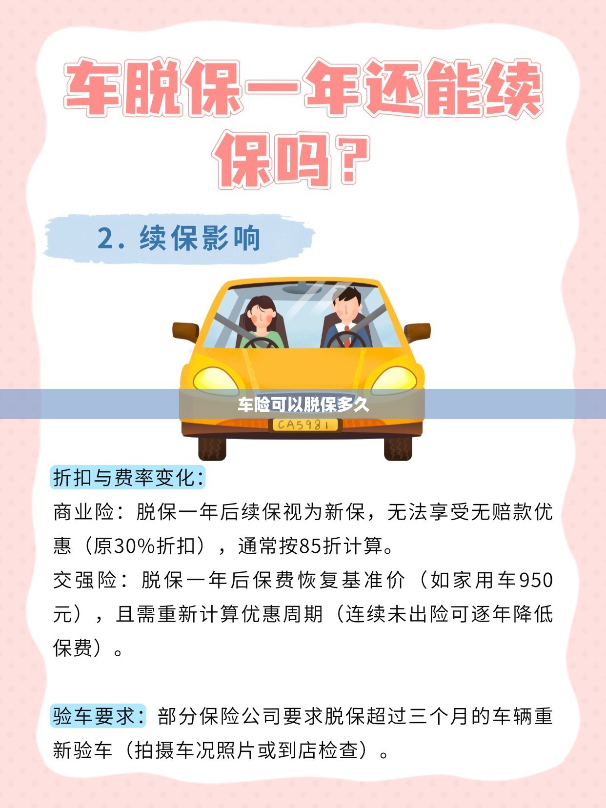 【车险可以脱保多久/车险脱保多久不影响保费?续保时要注意什么?】