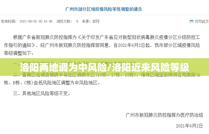 洛阳两地调为中风险/洛阳近来风险等级