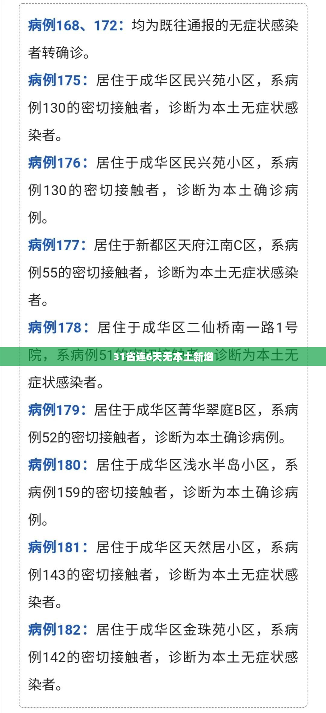 【31省连6天无本土新增/31省连续一周无本土新增】