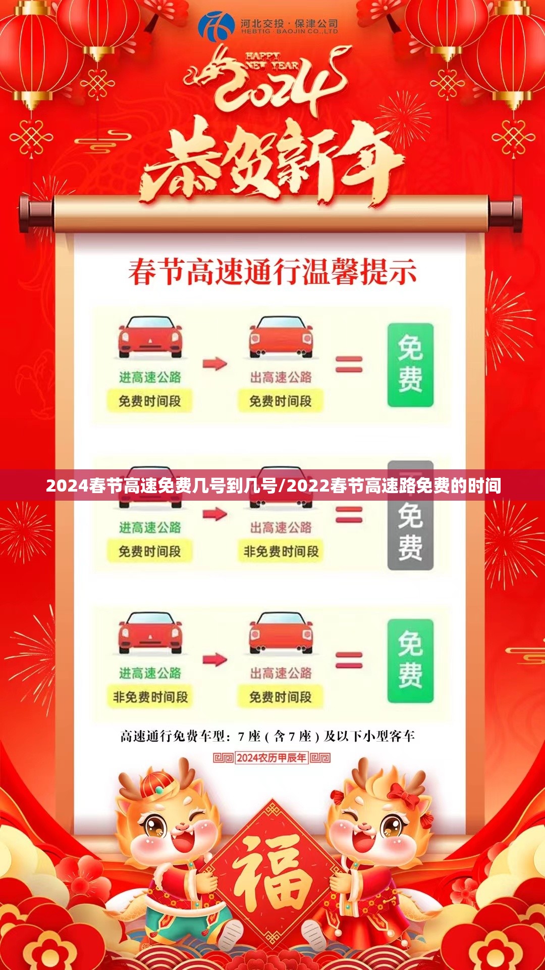 2024春节高速免费几号到几号/2022春节高速路免费的时间