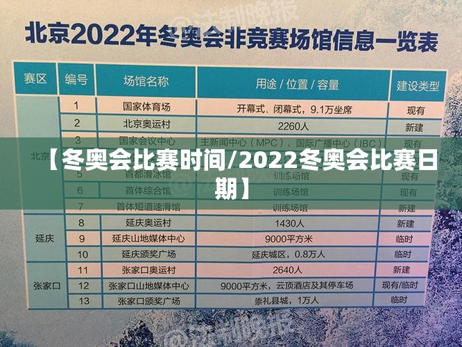 【冬奥会比赛时间/2022冬奥会比赛日期】