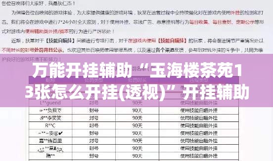 万能开挂辅助“玉海楼茶苑13张怎么开挂(透视)”开挂辅助脚本+详细开挂安装教程