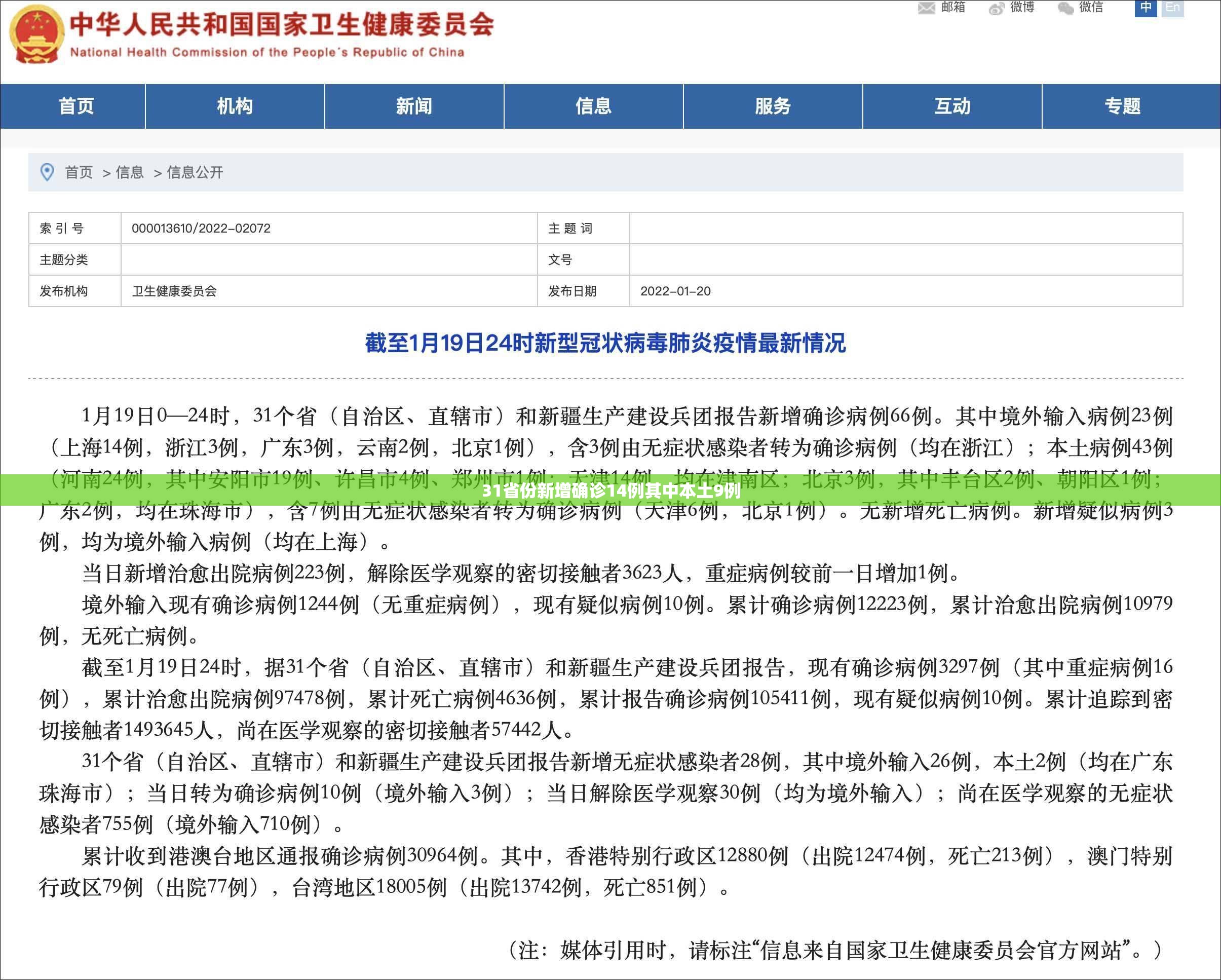 【31省份新增确诊14例其中本土9例/31省份新增确诊20例 本土6例】