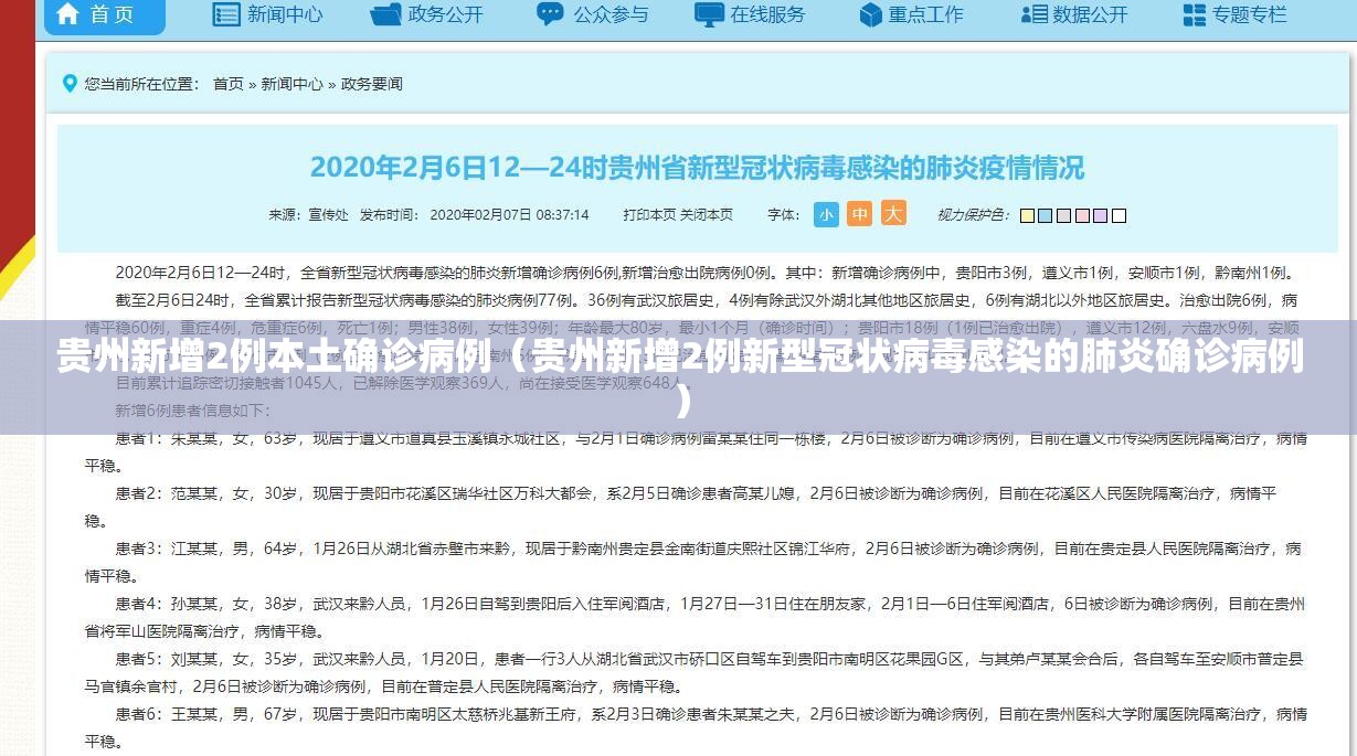 贵州新增2例本土确诊病例（贵州新增2例新型冠状病毒感染的肺炎确诊病例）