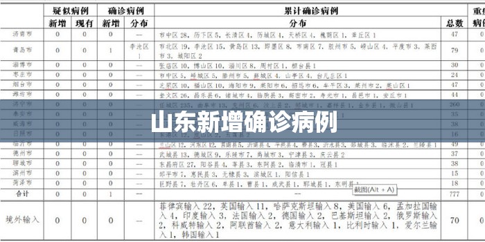 山东新增确诊病例:山东新增确诊病例1例