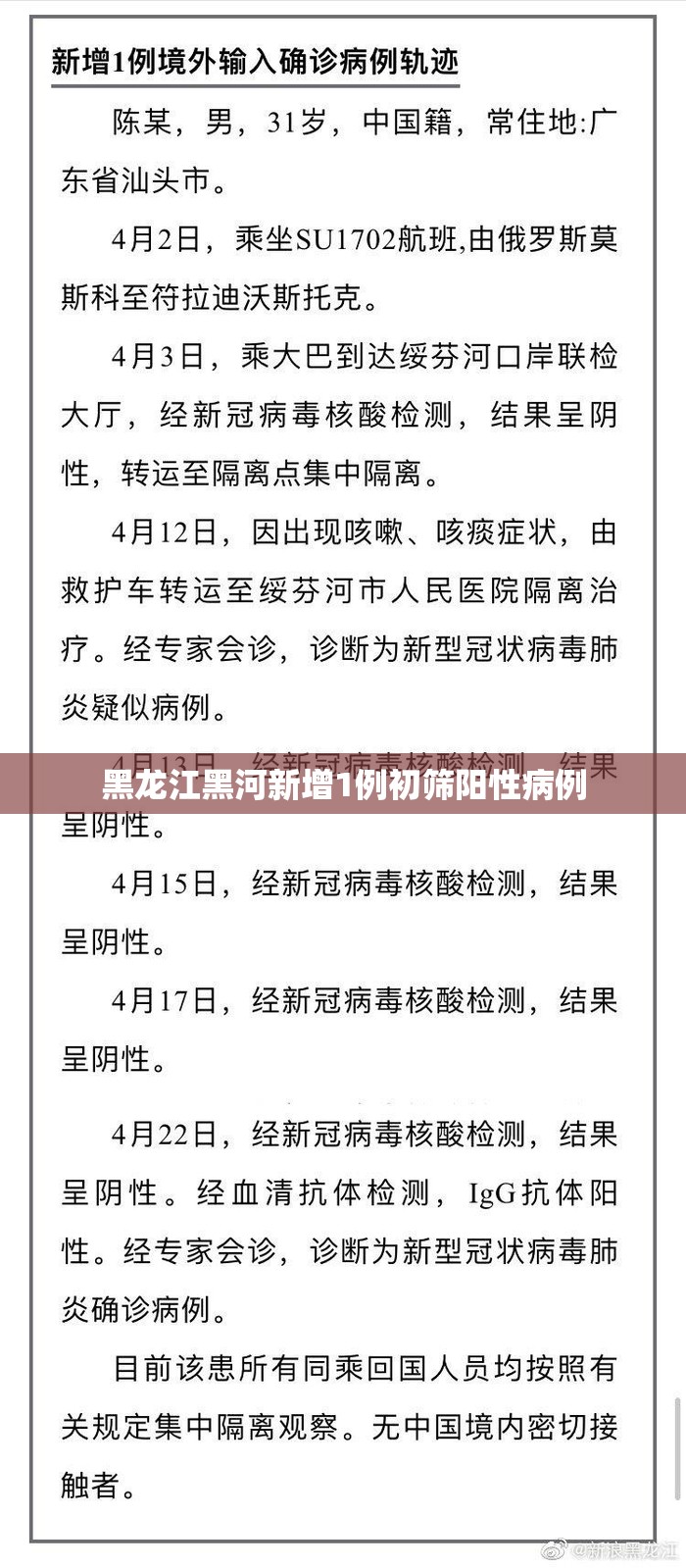 黑龙江黑河新增1例初筛阳性病例（头顶有个凹陷按着疼）
