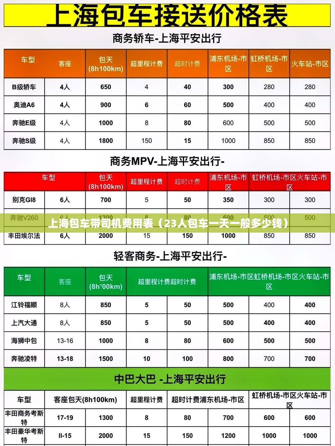 上海包车带司机费用表（23人包车一天一般多少钱）