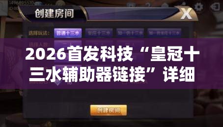 2026首发科技“皇冠十三水辅助器链接	”详细开挂教程