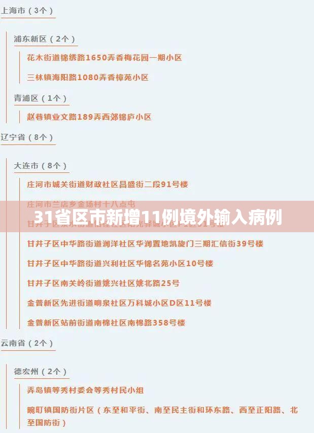 31省区市新增11例境外输入病例/31省区市新增本土401 3859