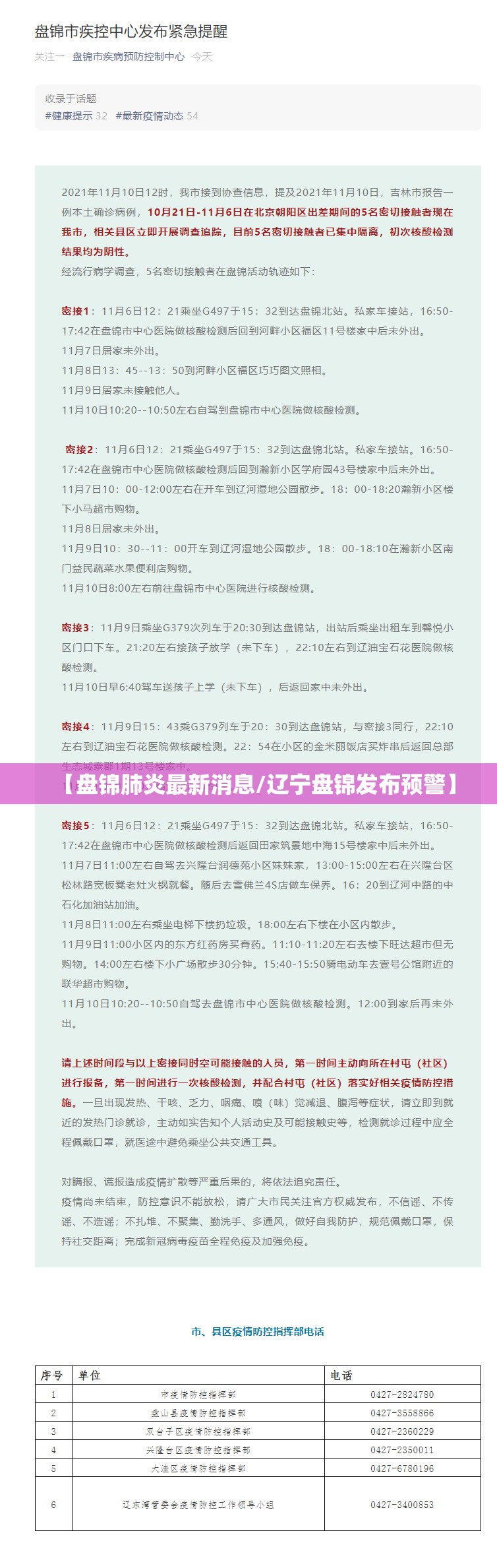 【盘锦肺炎最新消息/辽宁盘锦发布预警】