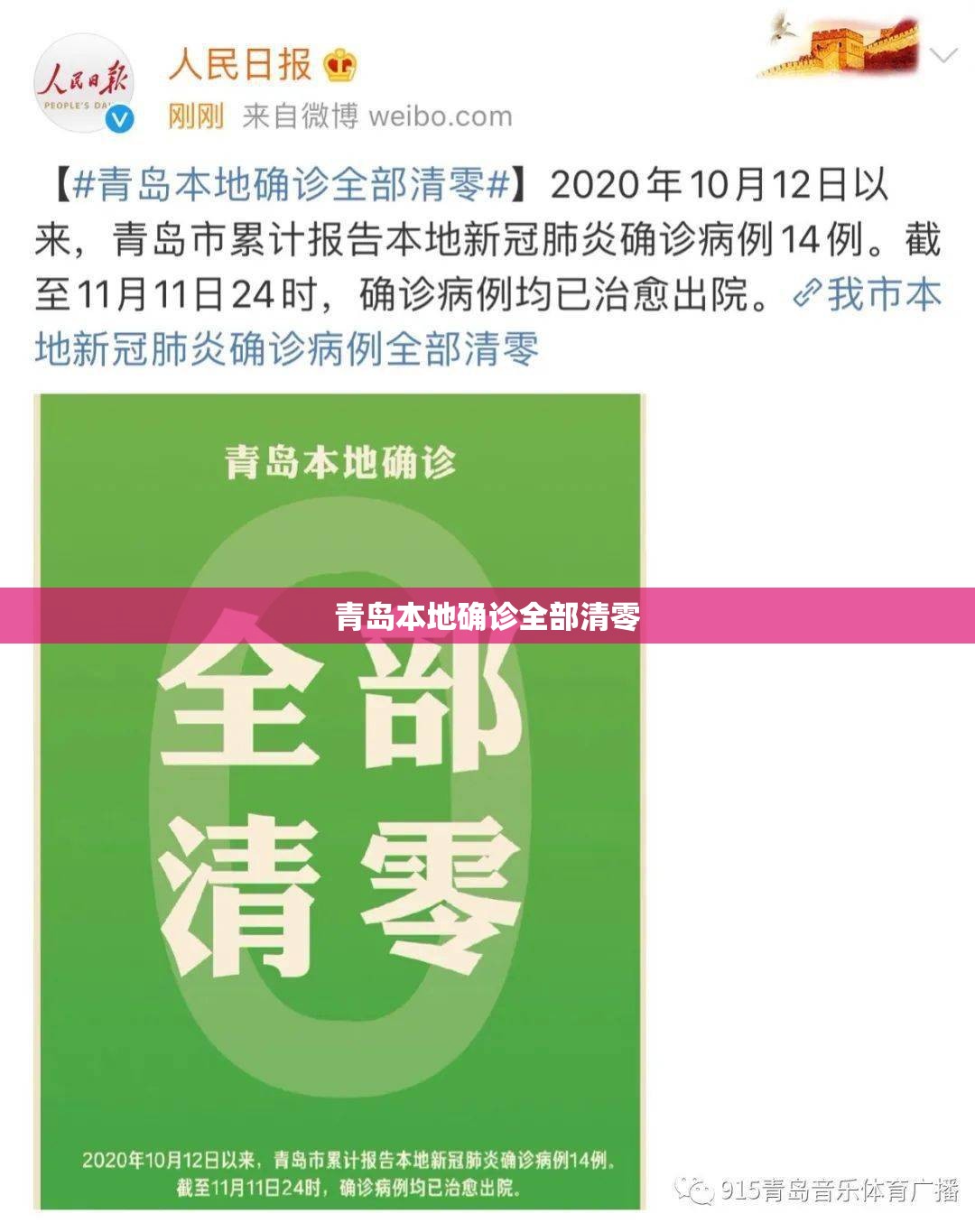 青岛本地确诊全部清零/青岛新型肺炎
